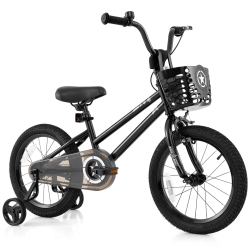 COSTWAY 16" Kid's Bike With Training Wheels Adjustable Handlebar & Seat Handbrake In Black