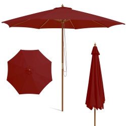 COSTWAY 10Ft Patio Wooden Market Table Umbrella Pulley With 8 Bamboo Ribs Sunshade Canopy Coffee/gray/navy/wine/beige
