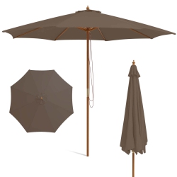 COSTWAY 10Ft Patio Wooden Market Table Umbrella Pulley With 8 Bamboo Ribs Sunshade Canopy Coffee/gray/navy/wine/beige