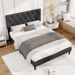 COSTWAY Twin/full/queen Size Bed Frame With Button-Tufted Headboard & Wooden Slats Easy Assembly