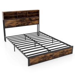 COSTWAY Twin/queen/king/full Bed Frame With Charging Station Storage Headboard Under-Bed Storage Space