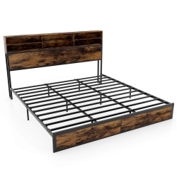 COSTWAY Twin/queen/king/full Bed Frame With Charging Station Storage Headboard Under-Bed Storage Space