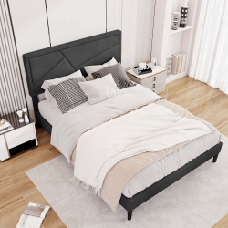 COSTWAY Twin/full/queen Size Bed Frame With High Headboard & Wooden Slats No Box Spring Needed