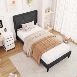 COSTWAY Twin/full/queen Size Bed Frame With High Headboard & Wooden Slats No Box Spring Needed