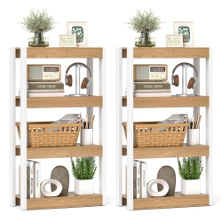COSTWAY 2 PCs 4 Tier Bookshelf Wooden Bookcase With Dual Anti-Tipping Kits Open Shelving Unit