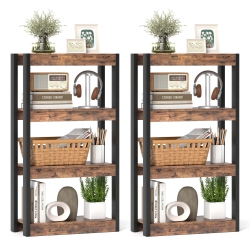 COSTWAY 2 PCs 4 Tier Bookshelf Wooden Bookcase With Dual Anti-Tipping Kits Open Shelving Unit