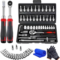 Cordless Slim Ratchet Set, Portable Manually Slim Ratchet Set, 46 in 1 Socket Ratchet Wrench Set for Repairs (Black)