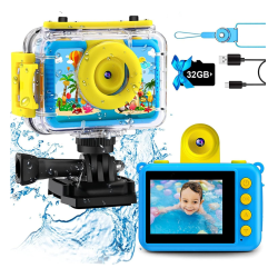 PRIME MADE Gktz Kids Waterproof Camera - Underwater Camera Birthday Gifts for Girls Boys Children Digital Action Camera \w 32GB Sd Card, Pool Toys