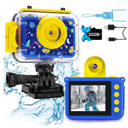 PRIME MADE Gktz Kids Waterproof Camera - Underwater Camera Birthday Gifts for Girls Boys Children Digital Action Camera \w 32GB Sd Card, Pool Toys