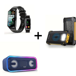 Portable 24W Wireless Speaker with Multi-Color Lights, 1.58" Smartwatch with Fitness Tracking & Call Function, and 30, 000mAh Solar Power Bank