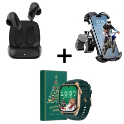 Magnetic Wireless Earbuds, Motorcycle Phone Mount, and Smartwatch with HD Screen & Fitness Tracker