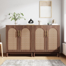 TRIBESIGNS Set Of 2 Rattan Sideboard Buffet Cabinet With Storage, 59 Inch Accent Cabinet With Doors