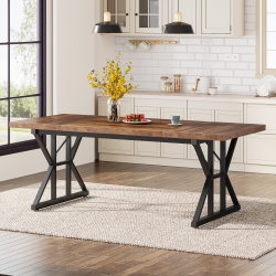 TRIBESIGNS Farmhouse Dining Table for 6 People, 70.8-Inch Rectangular Wood Dining Table