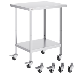 VEVOR 24 X 30 X 38 Inch Stainless Steel Work Table, \w 4 Wheels, 3 Adjustable Height Levels, Heavy Duty Food Prep Worktable for Commercial Kitchen