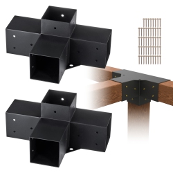 VEVOR 4"x 4"pergola Bracket Kit(Inner Size 3.6X3.6), 2PCs 4-Way Heavy Duty Corner Bracket Woodworks Diy Post Base Kit, Easy Installation Wooden