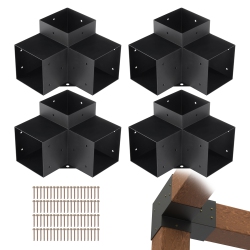 VEVOR 6"x6"pergola Bracket Kit(Inner Size 5.6X5.6), 4PCs 3-Way Heavy Duty Corner Bracket Woodworks Diy Post Base Kit, Easy Installation Wooden Beams