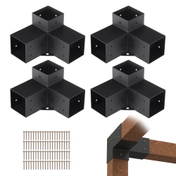 VEVOR 4"x 4"pergola Bracket Kit(Inner Size 3.6X3.6), 4PCs 3-Way Heavy Duty Corner Bracket Woodworks Diy Post Base Kit, Easy Installation Wooden