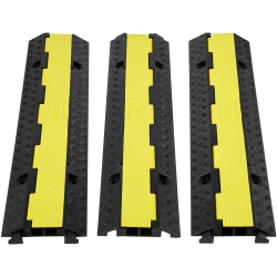 VEVOR 3 PCs Rubber Cable Protector Ramp, 2 Channel, 12000 Lbs/axle Capacity Hose Wire Cover Ramp Driveway, Traffic Speed Bump \w Flip-Open Top Cover
