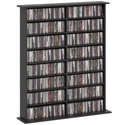 HOMCOM 8-Tier CD Shelf With 16 Compartments, 12 Adjustable Shelves, Double Media Storage Cabinet, Holds 720 CDs, 396 Blu-Rays Or 396 DVDs In Black