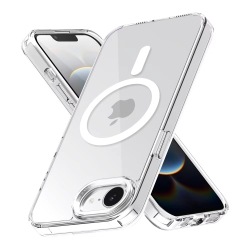 SUPERSHIELD Luxury Transparent Crystal Magsafe Case for Iphone 16E Se4 16E Magnetic Wireless Charging Plating Camera Hard Cover - In Silver