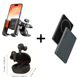 Bike Phone Mount, 5000mAh Magnetic Power Bank, and True Wireless In-Ear Earbuds with Dual MICs and AI Noise Cancellation