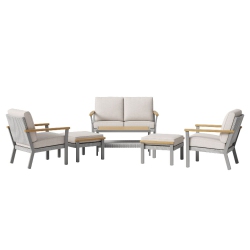 SONGMICS HOME Sencillo Collection - 6 Piece Patio Furniture Set, 1 Coffee Table, 1 Loveseat, 2 Lounge Chairs And 2 Ottomans