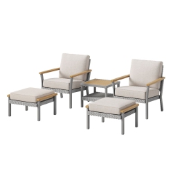 SONGMICS HOME Sencillo Collection - 5 Piece Patio Furniture Set, 2 Lounge Chairs, 2 Ottomans, 1 Coffee Table