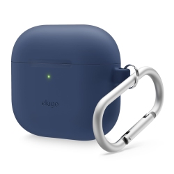 ELAGO Silicone Case Compatible With Airpods 4 Case - Carabiner Included, Supports Wireless Charging, Shock Resistant, Full Protection (Jean Indigo)