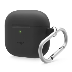 ELAGO Silicone Case Compatible With Airpods 4 Case - Carabiner Included, Supports Wireless Charging, Shock Resistant, Full Protection (Black)