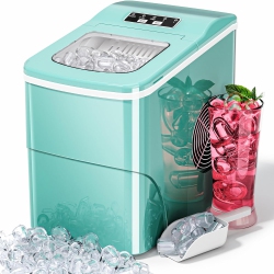 COWSAR Countertop Ice Maker, Compact One-Click Ice Machine, Self-Cleaning, 27Lbs/24H Capacity for Home, Office, Bar, And Parties (Green)