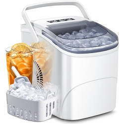 COWSAR Countertop Ice Maker \w Handle, 26.5Lbs/24H, Makes 9 Bullet Ice Cubes In 6 Minutes, Dual Sizes, Portable Design, Includes Self-Cleaning