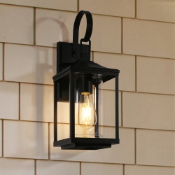 UOLFIN 17.3 In. 1-Light Textured Traditional Patio Outdoor Wall Lantern Sconce Light With Clear Glass In Black