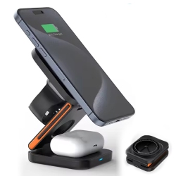 YOULIGHTS 30W 3 In 1 Foldable Charging Station Fast Magnetic Wireless Charger Stand for Iphone 15 14 13 12 Apple Watch 8 7 6 Airpods Pro(Black)