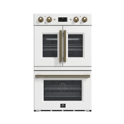 FORNO Asti 30-Inch Double Electric Wall Oven \w Upper French Doors In & Antique Brass, 7.36 Cu. Ft. Dual True Convection, 7, 200W, Air Fry, Sous