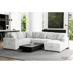 URBAN CALI Atherton Opulence Plush Light Minky Corduroy Large Sleeper Sectional Sofa Bed With Storage Chaise (Right Facing Chaise) In Grey