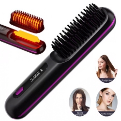 MYACUC Cordless Hair Straightener Brush, Portable & Rechargeable Heated Styling Brush for Travel & Everyday Use (Black)