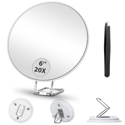 MYACUC 20X Magnifying Mirror And Tweezers Set, Round 20X Magnification, 6 Inch Magnified Makeup Mirror Compact Travel Magnifying Mirror