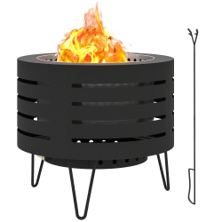 OUTSUNNY Round Fire Pit \w Fire Poker, Portable Wood Burning Firepit for Outside \w Ash Tray And Hairpin Legs, Outdoor Fireplace for Patio Bonfire
