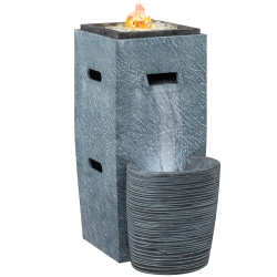 OUTSUNNY Propane Fire Pit Table \w Fountain, 15, 000 Btu Outdoor Gas Fire Table \w Led Light Adjustable Water Flow, Fire Fountain Water Feature \w