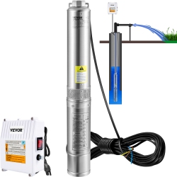 VEVOR Deep Well Submersible Pump, 1.5HP 115V/60Hz, 37Gpm 276Ft Head, \w 33Ft Cord & External Control Box, 4" Stainless Steel Water Pump For