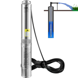 VEVOR Deep Well Submersible Pump, 1HP 115V/60Hz, 37Gpm Flow 207Ft Head, \w 33Ft Electric Cord, 4"" Stainless Steel Water Pump for Industrial