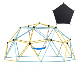 VEVOR Climbing Dome, for Kids 3 to 10 Years Old, 10Ft Geometric Dome Climber \w Hammock And Swing, Jungle Gym Supports 750Lbs, \w Climbing Grip