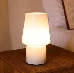 YOULIGHTS Battery Operated Table Lamp, Small Cordless Table Lamp \w Timer, Vintage Bedside Nightstand Decorative Lamp for Bedroom Kitchen(Cream White)