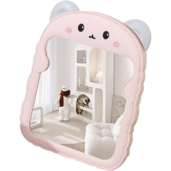 NESDCC Cartoon Dressing Desktop Makeup Bear Shape Flat With Bracket for Bedroom Living Room(Color:pink)