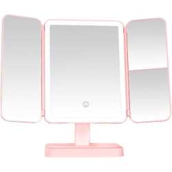 NESDCC Vanity Mirror With Lights, 2X 3X 10X Magnification, Touch Control, Trifold Makeup Mirror, Dual Power Supply, Portable Led Vanity Mirror(Pink)