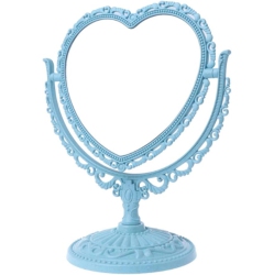 NESDCC Simple And Lovely Heart-Shaped Cosmetic Mirror Plastic Double-Sided Rotatable Dresser Mirror Lightweight Mirror Bathroom Bedroom(Blue)
