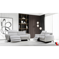 LEVOLUXE Lennox 2 Piece Power Reclining Sofa And Loveseat Set With Adjustable Headrests In Light Leather Match In Grey