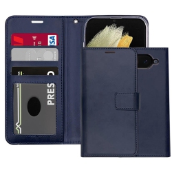 CSMART [Cs] Magnetic Card Slot Leather Folio Wallet Flip Case Cover for Google Pixel 9A In Navy