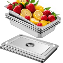 VEVOR 4 Pack Steam Table Pans 20.9 X 12.8 X 3.9 Inch Deep Steam Table Pan Full Size 13L Deep Food Container Stainless Steel Oven Tray Hotel Pans