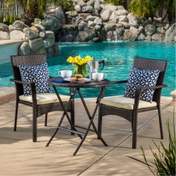 YOULIGHTS Round Outdoor Dining Set Bistro Set 3PCs With Water-Resistant Cushions And Foldable Table - Metal And Wicker Patio Furniture